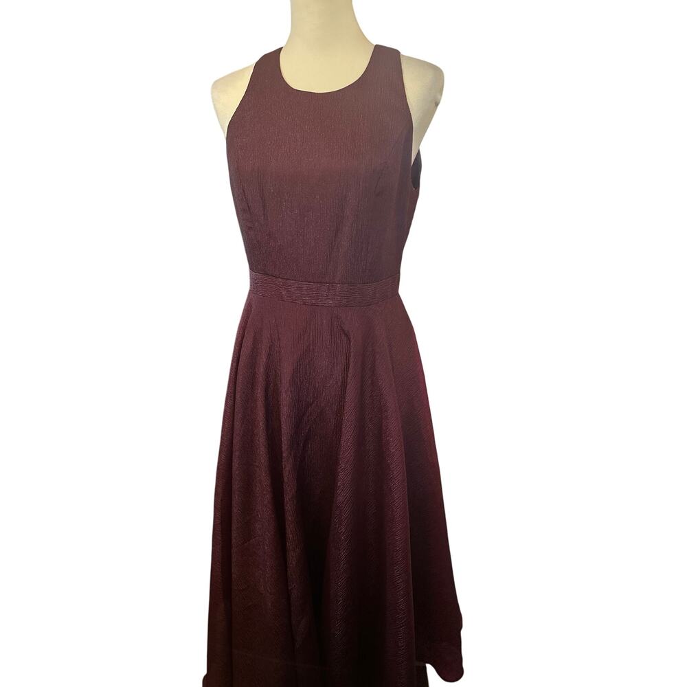 Nicole Miller New York Organza Fit and Flare Midi Dress, Wine, Size 6 - Picture 3 of 9
